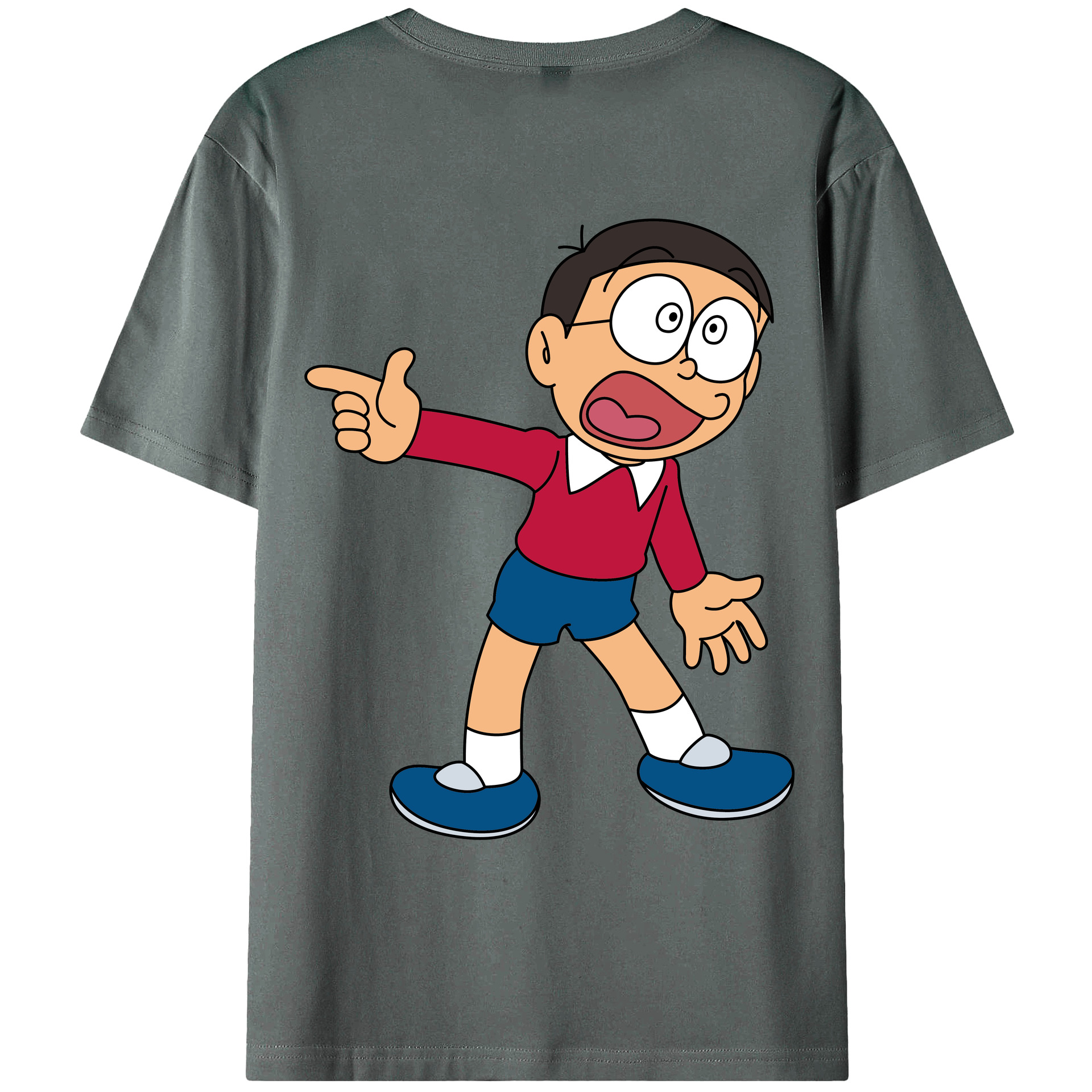 （画像用） ドラえもん 野比 のび太 Doraemon Nobita Nobi 綿100％ メンズ半袖Tシャツ（バックプリント） 通気性